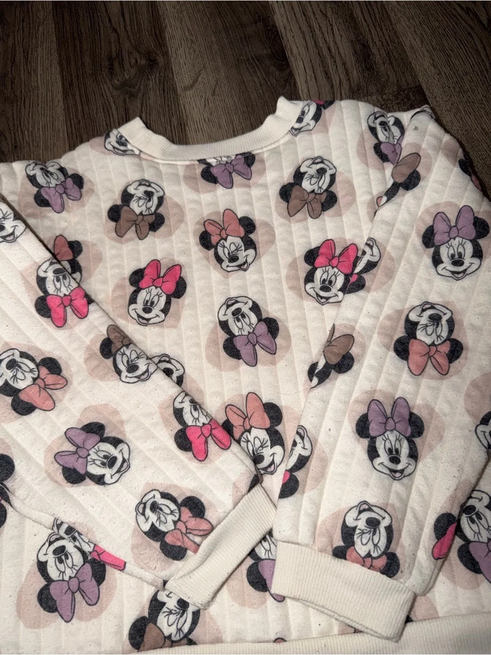 Girls' Cream Minnie Mouse Print Pullover Sweatshirt and sweatpants